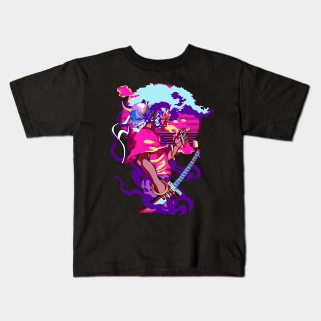 Neon Afro Samurai Kids T-Shirt by Heymoonly